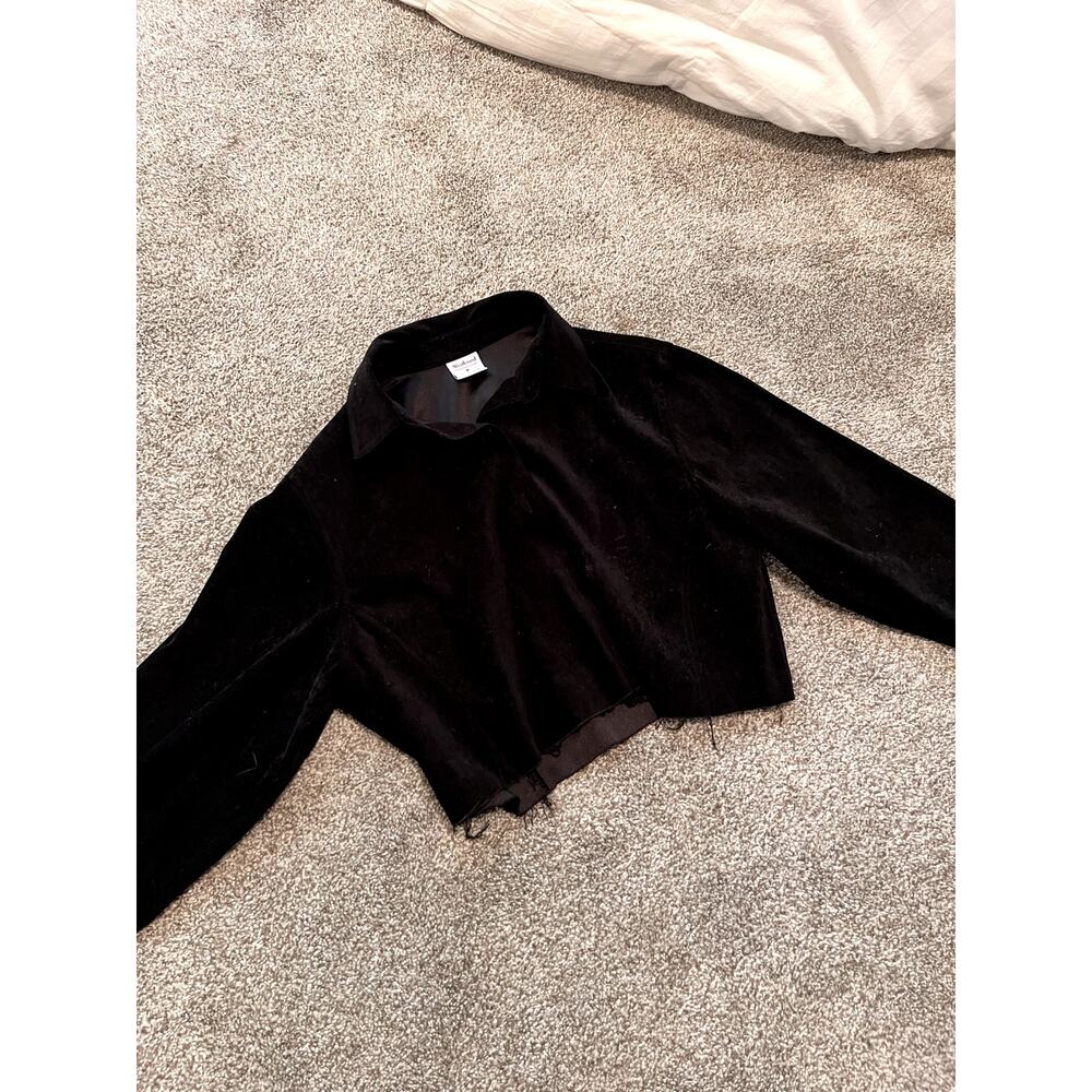 Vintage Black Velvet Cropped Button-Up Blazer – Westbound (M)
